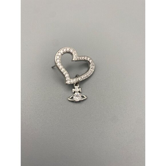 Vivienne Westwood Pave Encrusted Heart Earrings With CZ Orb Drop & bag